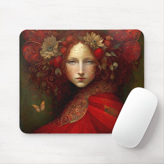 Red Fairy Fantasy Art Mousepad (Mit Mouse)
