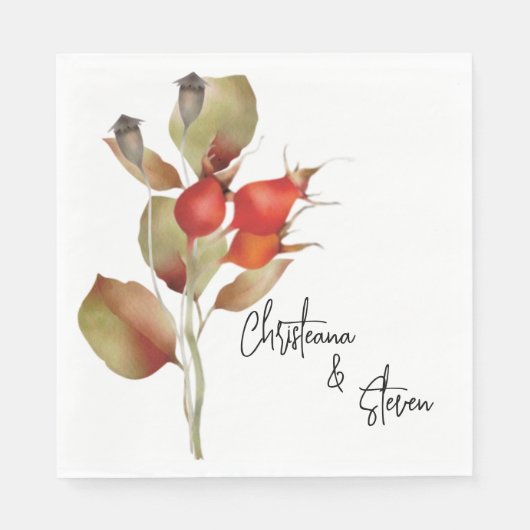 Red Fall Berries und Blätter Wasserfarbe Serviette (Vorderseite)