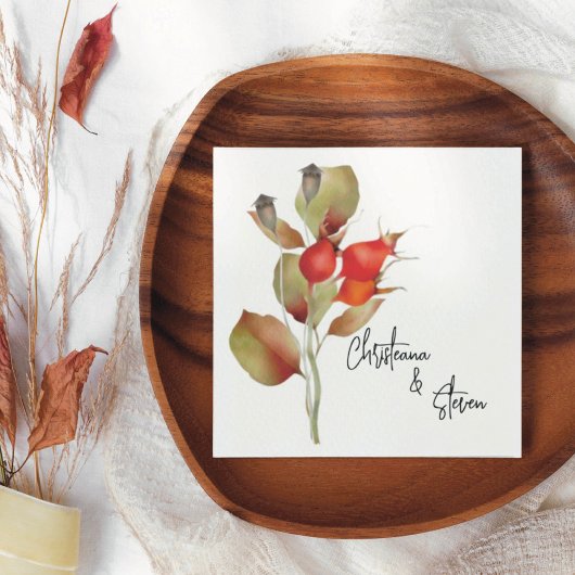 Red Fall Berries und Blätter Wasserfarbe Serviette