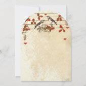 Red Fall Leaf Vintag Lovebird Wedding Einladung (Rückseite)