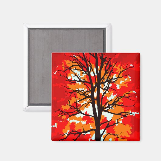 Red Fall Tree Magnet (Vorderseite/Rückseite)
