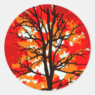 Red Fall Tree Runder Aufkleber
