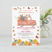 Red Fall Truck Pumpkin Autumn Drive by Baby Shower Einladung (Stehend Vorderseite)