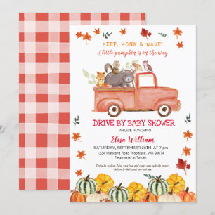 Red Fall Truck Pumpkin Autumn Drive by Baby Shower Einladung