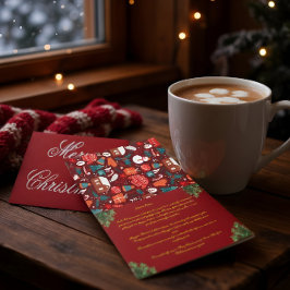 Red Family Christmas Card with Letter Dankeskarte