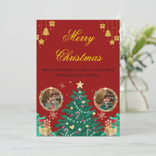 Red Family Christmas Greeting Card Save The Date (Stehend Vorderseite)