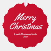 Red Family Foto Frohe Weihnachten Ornament Karte (Rückseite)