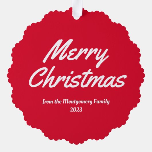 Red Family Foto Frohe Weihnachten Ornament Karte (Rückseite)