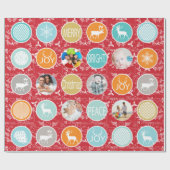 Red Family Foto Reindeer Christmas Merry Bright Geschenkpapier (Flach)