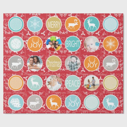 Red Family Foto Reindeer Christmas Merry Bright Geschenkpapier (Flach)