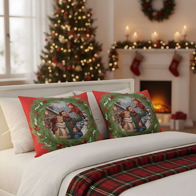 ❄️ Red Family Pillow with Winter Tree Frame ❄️ Kissen (Von Creator hochgeladen)