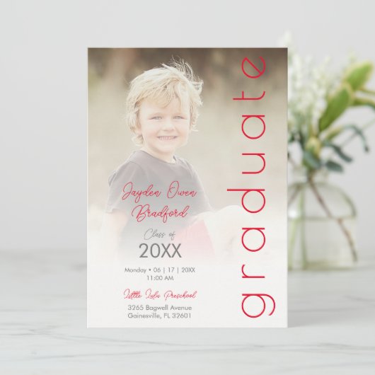 Red Fancy Vellum Overlay Effect Photo Einladung (Stehend Vorderseite)