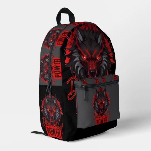 Red Fang Wolf | Bold Dark Magic Art Bedruckter Rucksack (Rückseitige Ecke links)