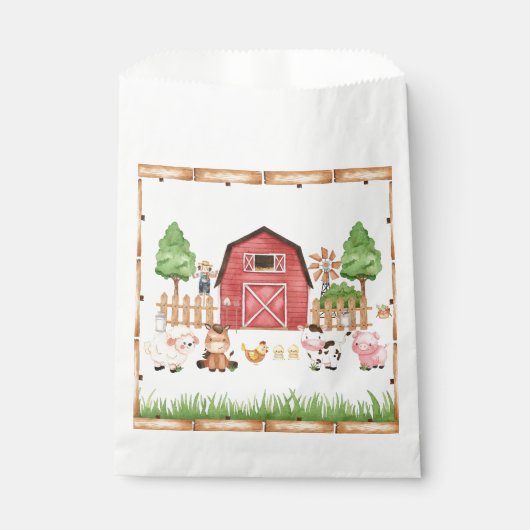 Red Farm Animals Baby Dusche Geschenktütchen (Vorderseite)