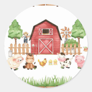 Red Farm Animals Baby Dusche Runder Aufkleber