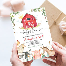 Red Farm Animals Boy Baby Dusche Einladung