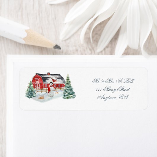 Red Farm Barnyard and Snowman Label (Insitu)