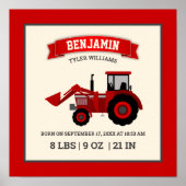 Red Farm Tractor Baby Birth Stats Poster (Vorne)