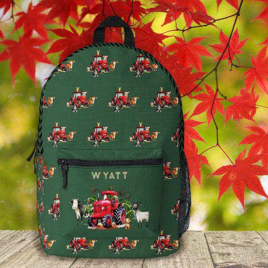 Red Farm Tractors Kids Personalized Backpack Bedruckter Rucksack
