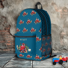 Red Farm Tractors Kids Personalized Teal Blue Bedruckter Rucksack