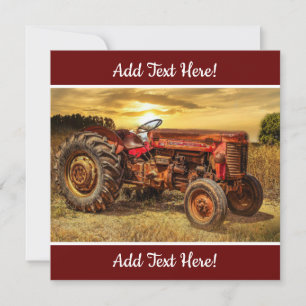 Red Farm Traktor Antique Traktor Rooster Hen Feiertagskarte