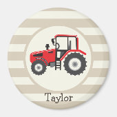 Red Farm Traktor auf Tan Stripes Magnet (Vorne)