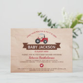 Red Farm Traktor Baby Shower Einladungen (Stehend Vorderseite)