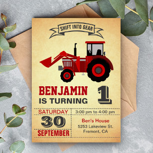 Red Farm Traktor Einladung zum Geburtstag