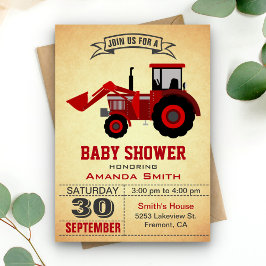 Red Farm Traktor Kinderdusche Einladung