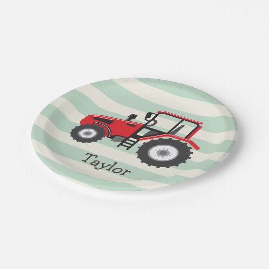 Red Farm Traktor Pappteller (Schrägansicht)