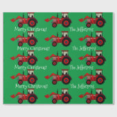 Red Farm Traktoren auf Green Christmas Wrapping Pa Geschenkpapier (Flach)