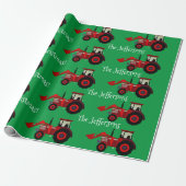 Red Farm Traktoren auf Green Christmas Wrapping Pa Geschenkpapier (Ungerollt)