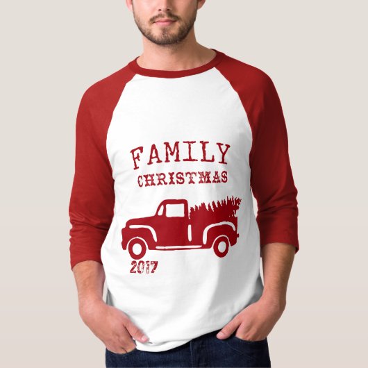 Red Farm Truck Individuelle Name Weihnachten T-Shirt (Vorderseite)
