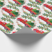 Red Farm Truck Weihnachtsbaum Holly Wreath Geschenkpapier (Ecke)