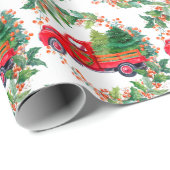 Red Farm Truck Weihnachtsbaum Holly Wreath Geschenkpapier (Rolleneckpunkt)