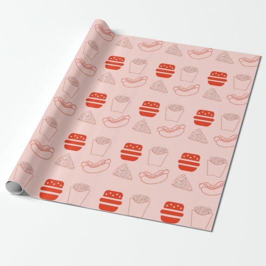Red Fast Food Muster Geschenkpapier (Ungerollt)