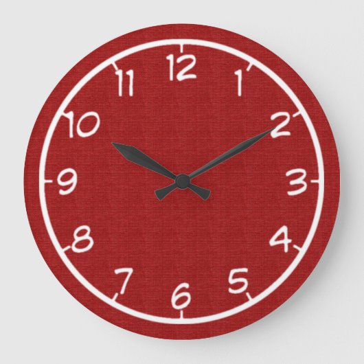Red Faux Canvas Clock Große Wanduhr (Vorderseite)