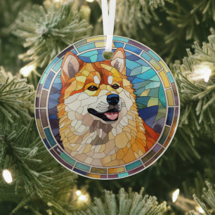 Red Fawn Shiba Inu Hund festgehalten Ornament Aus Glas