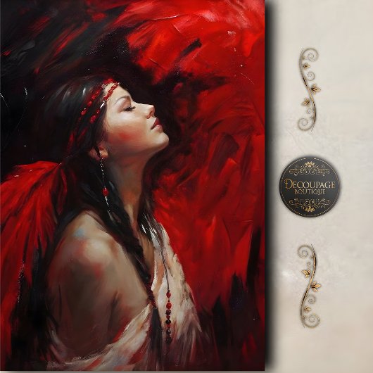 Red Feather Native American Woman Decoupage Seidenpapier
