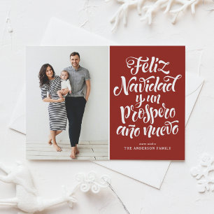Red Feliz Navidad Script Weihnachts-Foto Feiertagspostkarte