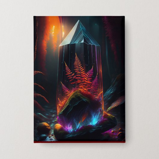 Red Ferns Growing In Glass Prism Along Creek Button (Vorderseite)