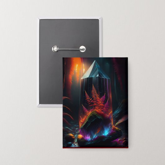 Red Ferns Growing In Glass Prism Along Creek Button (Vorderseite/Rückseite)