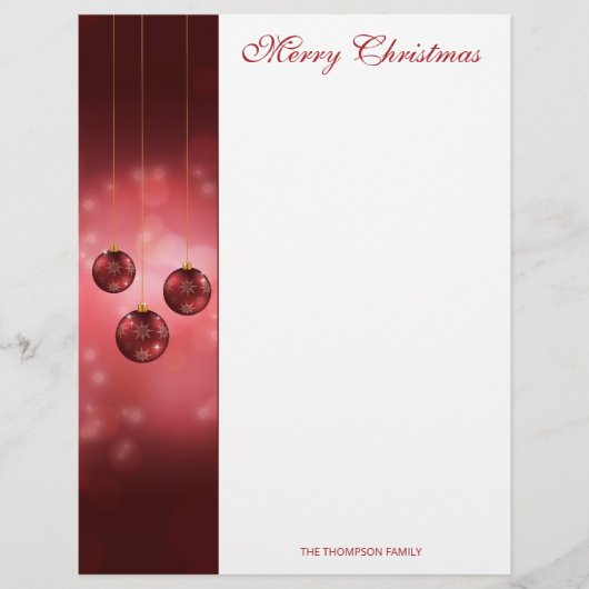 Red Festivals Baubles on Red Bokeh Briefbogen (Vorderseite)