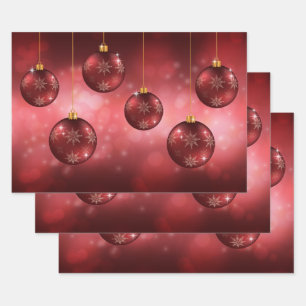 Red Festivals Baubles on Red Bokeh Geschenkpapier Set