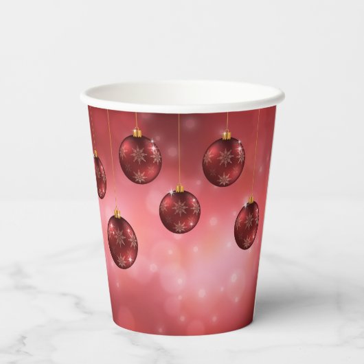 Red Festivals Baubles on Red Bokeh Pappbecher (Rückseite)