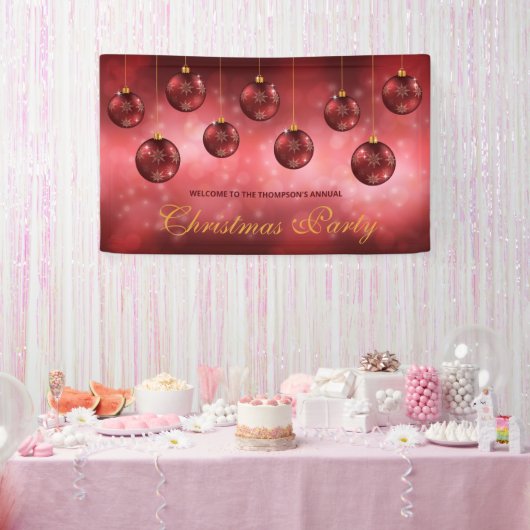 Red Festive Baubles on Red Bokeh - Weihnachts-Part Banner (Party)