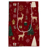 Red Festive Christmas Whimsical Pattern Gift Bag Mittlere Geschenktüte (Rückseite)