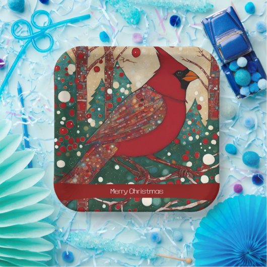 Red Festive Frohe Weihnachten Pappteller (Party)