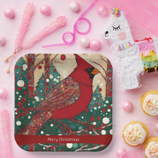 Red Festive Frohe Weihnachten Pappteller (Party)