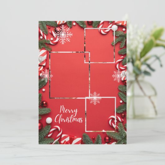 Red Festive Frohe Weihnachtsfeiertag Foto Collage Einladung (Stehend Vorderseite)